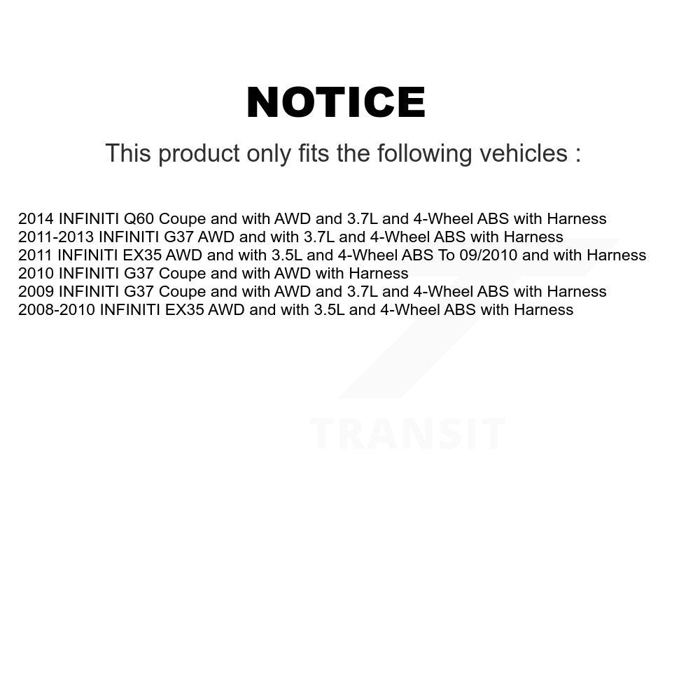 Kit de roulement de moyeu de roue avant et capteur ABS pour INFINITI G37 EX35 Q60 K7S-100089