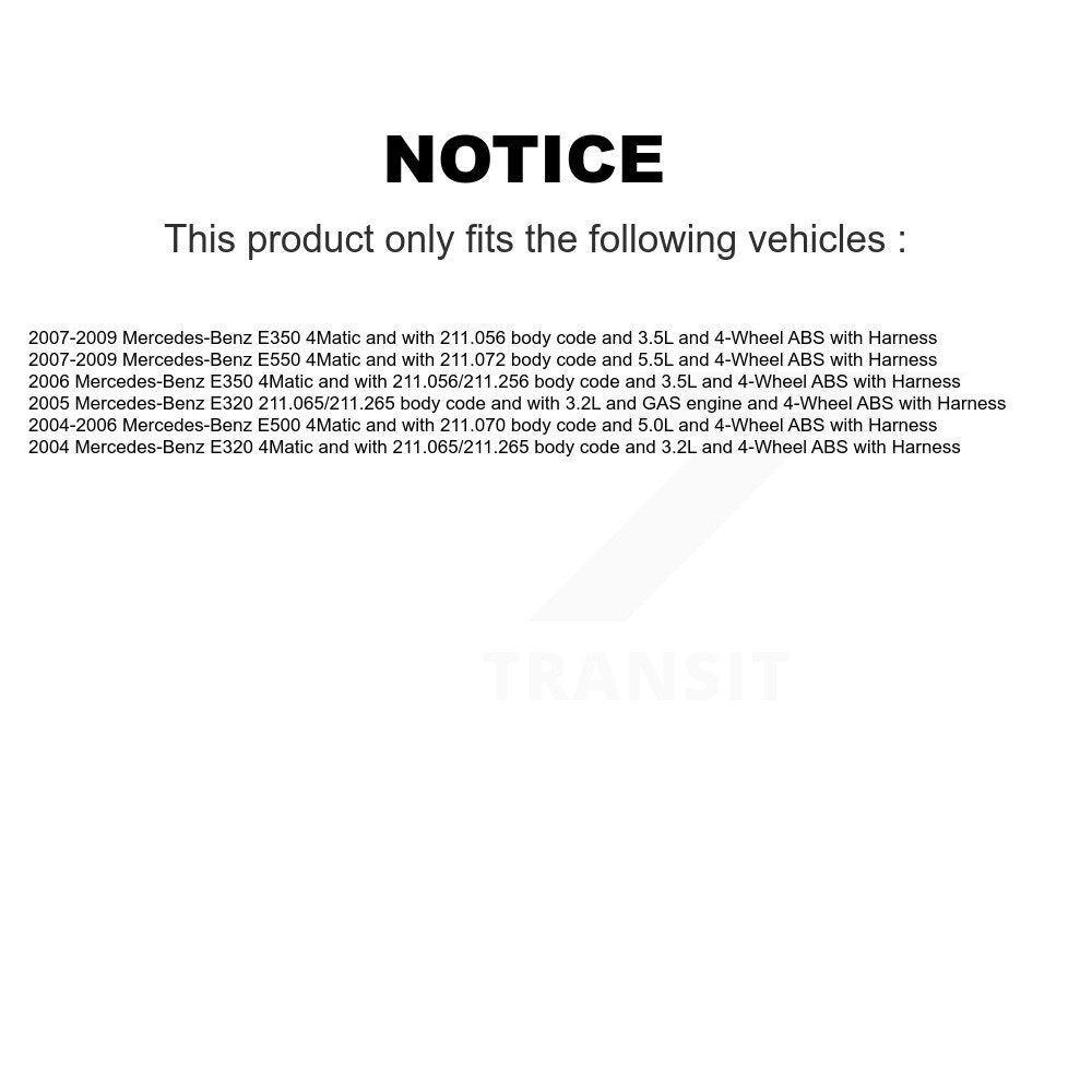 Kit de roulement de roue avant et capteur ABS pour Mercedes-Benz E350 E320 E500 E550