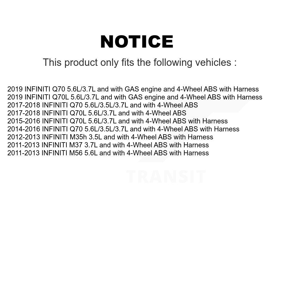 Kit de roulement de moyeu de roue arrière et capteur ABS pour INFINITI M37 Q70 Q70L M56 M35h