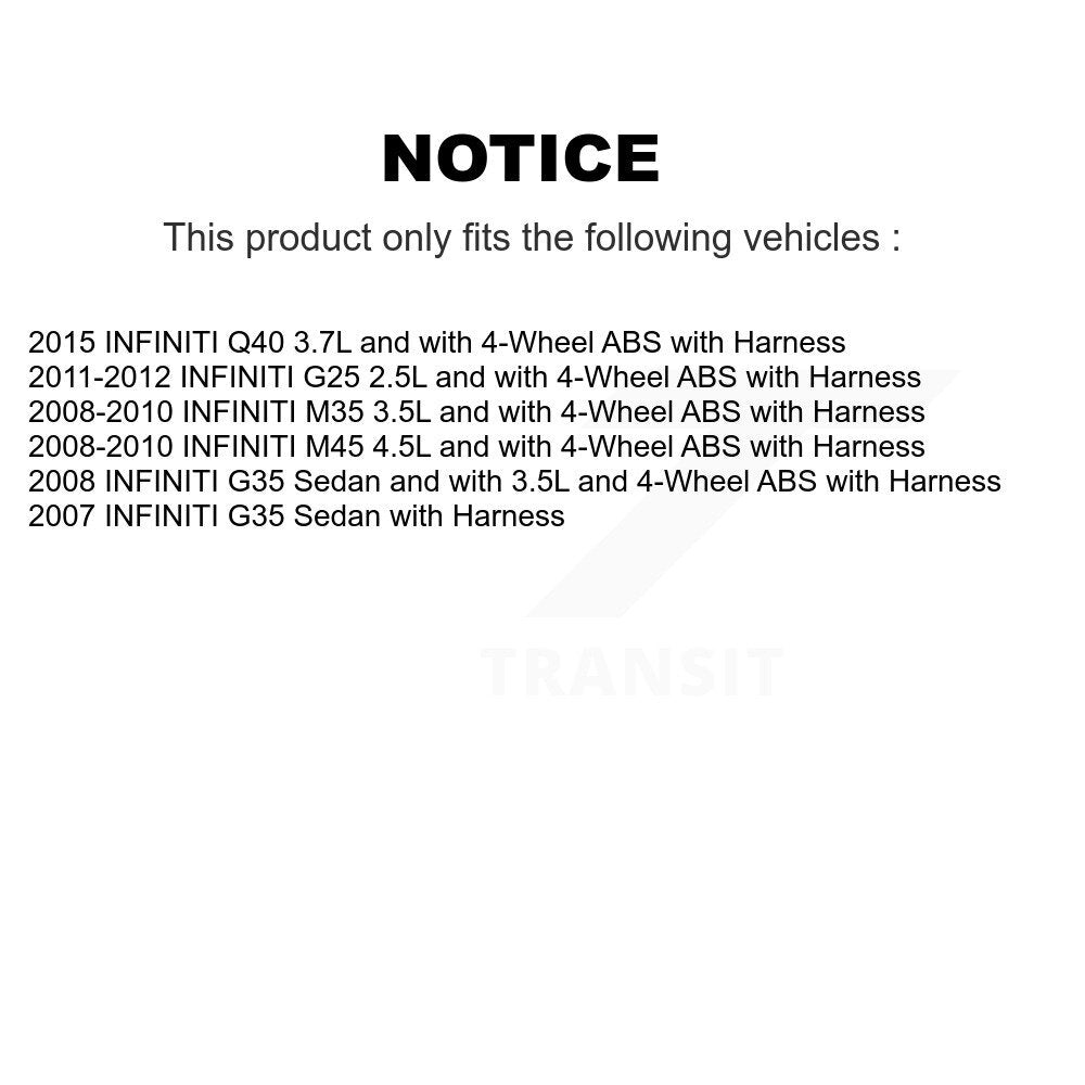 Kit de capteur de roulement de moyeu de roue arrière pour INFINITI G35 G25 M35 M45 Q40 avec harnais