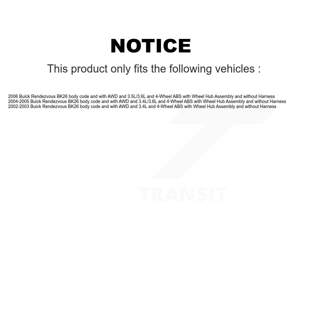Kit de roulement de moyeu de roue arrière et capteur ABS supplémentaire pour Buick Rendezvous K7S-101576