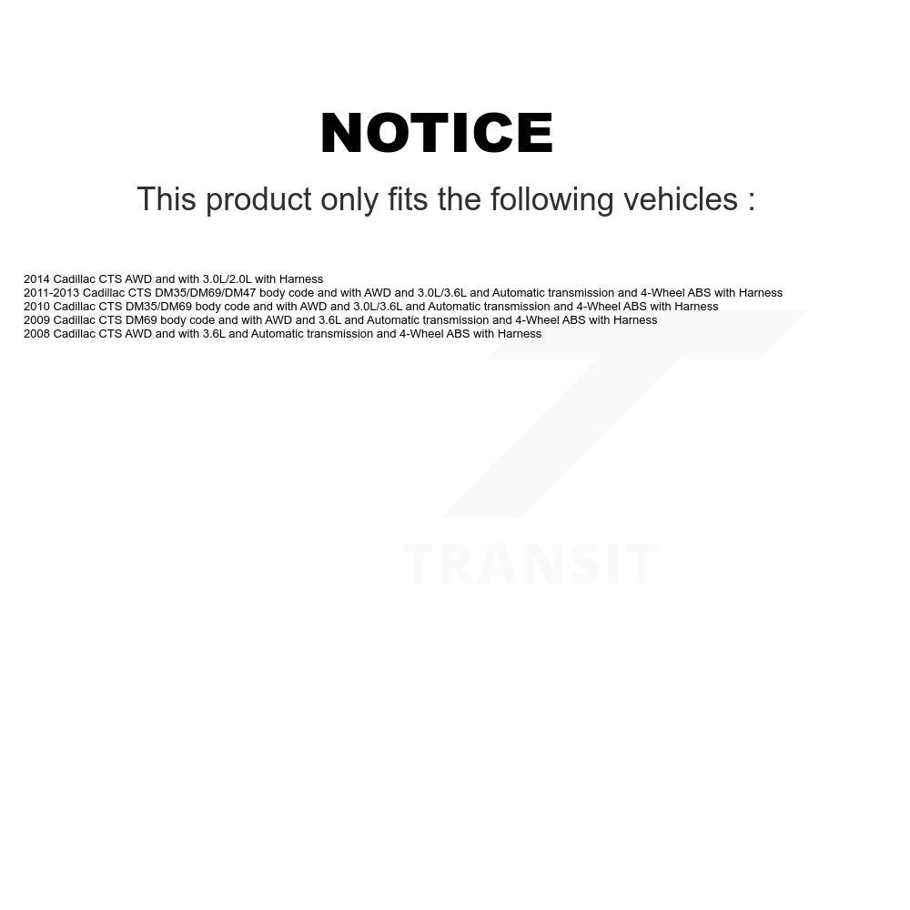 Kit de roulement de moyeu de roue avant et capteur ABS pour Cadillac CTS avec harnais
