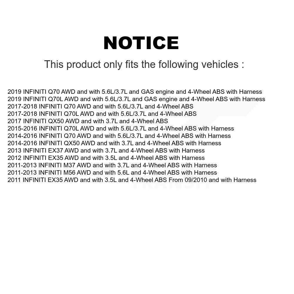 Kit de capteur de roulement de moyeu de roue avant, pour INFINITI QX50 EX35 EX37 M37 Q70 Q70L M56