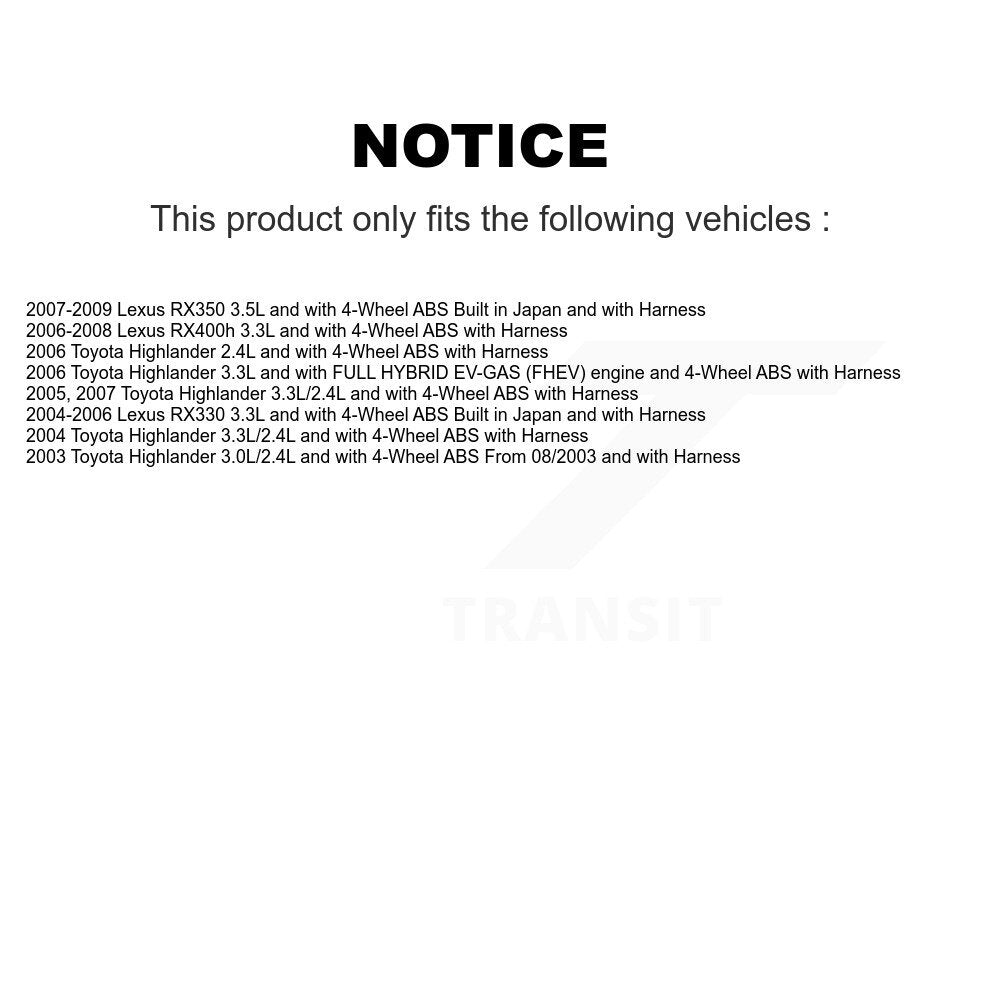 Kit de roulement et capteur de roue avant, pour Lexus RX350 Toyota Highlander RX330 RX400h