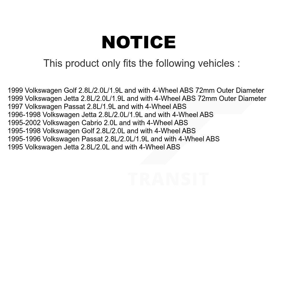 Kit de roulement de roue avant et capteur ABS pour Volkswagen Cabrio Jetta Golf Passat