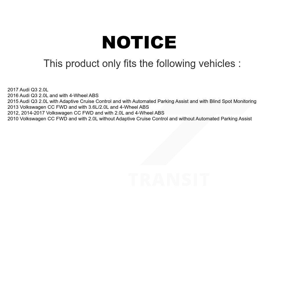Kit de roulement de moyeu de roue avant et arrière et capteur ABS (8 pièces) pour Audi Q3 Volkswagen CC