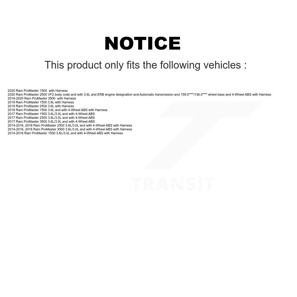 Kit de roulement de moyeu de roue arrière et capteur ABS pour Ram ProMaster 2500 3500 1500