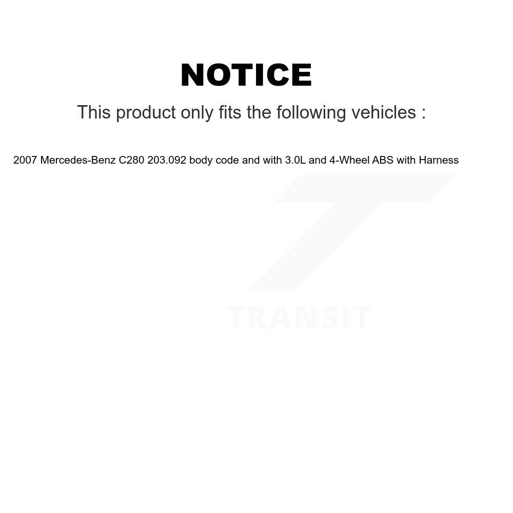 Kit de roulement de roue arrière et capteur ABS pour Mercedes-Benz C280 2007 avec harnais