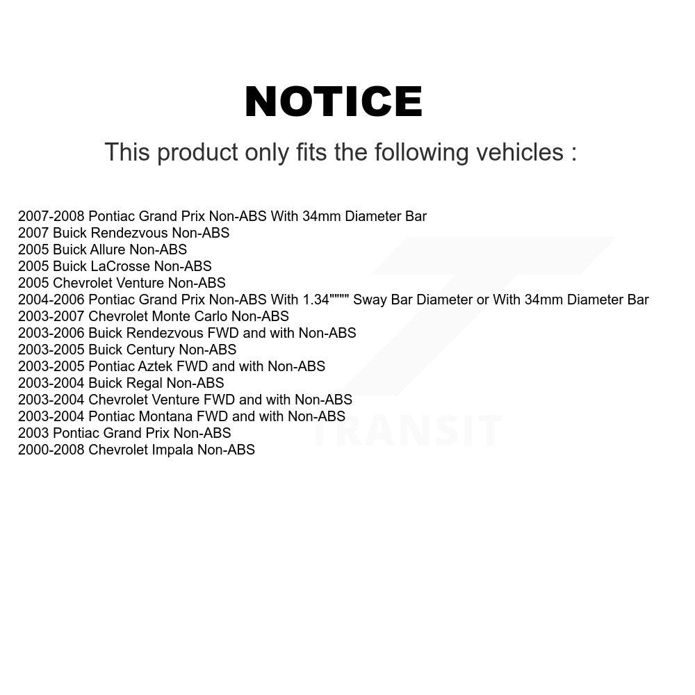 Ensemble de roulement de moyeu avant et Kit de liaison pour Chevrolet Impala Pontiac Buick Gran