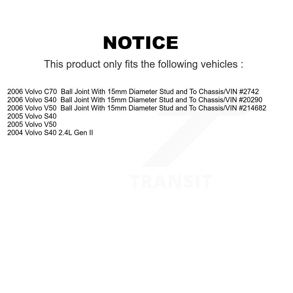 Kit de biellette et de liaison de bras inférieur de roulement de moyeu avant droit, pour Volvo S40 V50 C7
