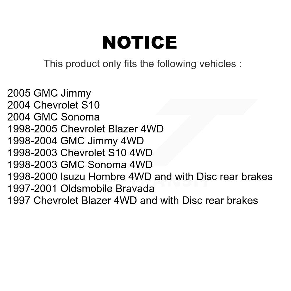 Kit de rotors de frein à disque avant et arrière, pour Chevrolet GMC Blazer S10 Jimmy Sonoma Isuz