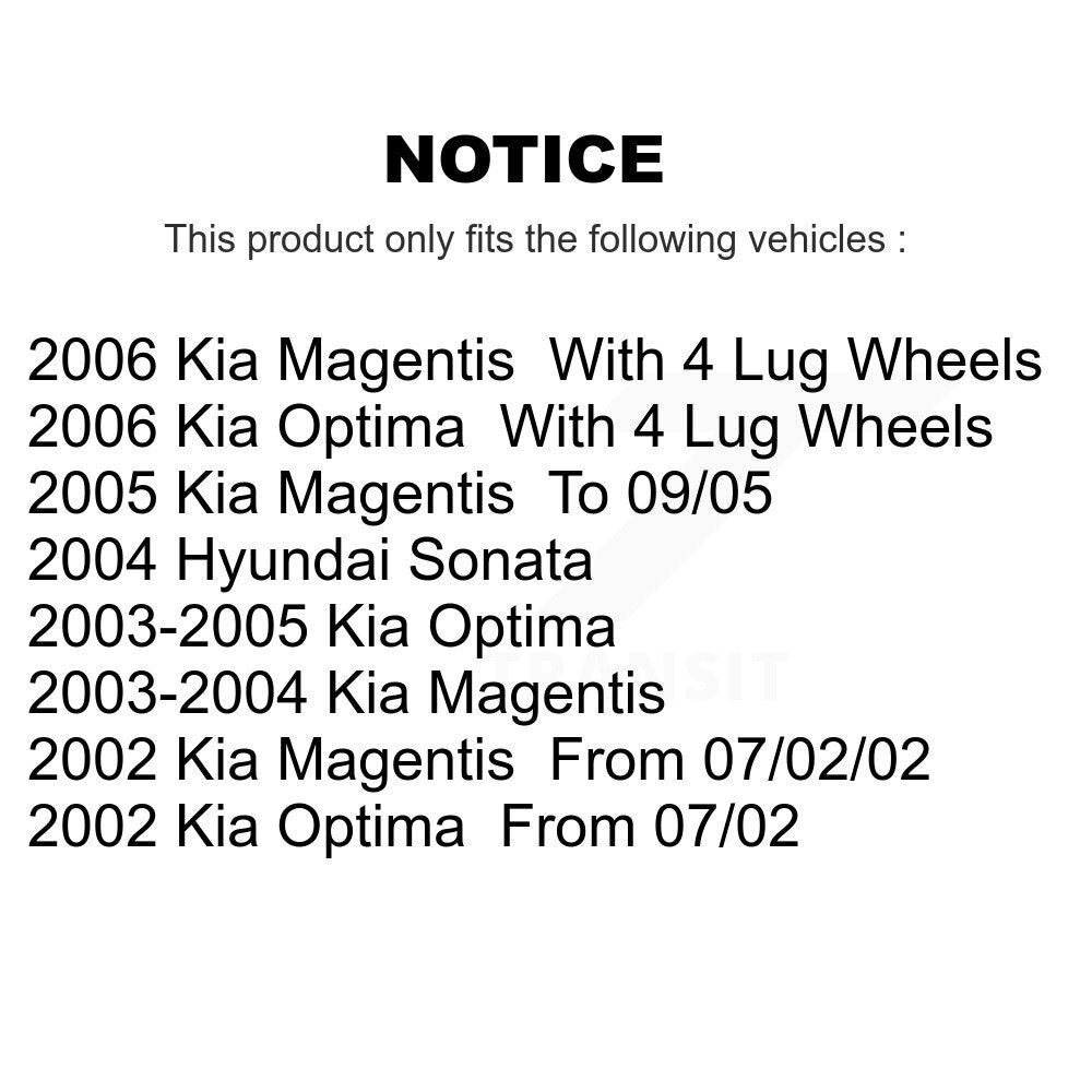 Kit de rotors de frein à disque avant et arrière, pour Hyundai Sonata Kia Optima Magentis