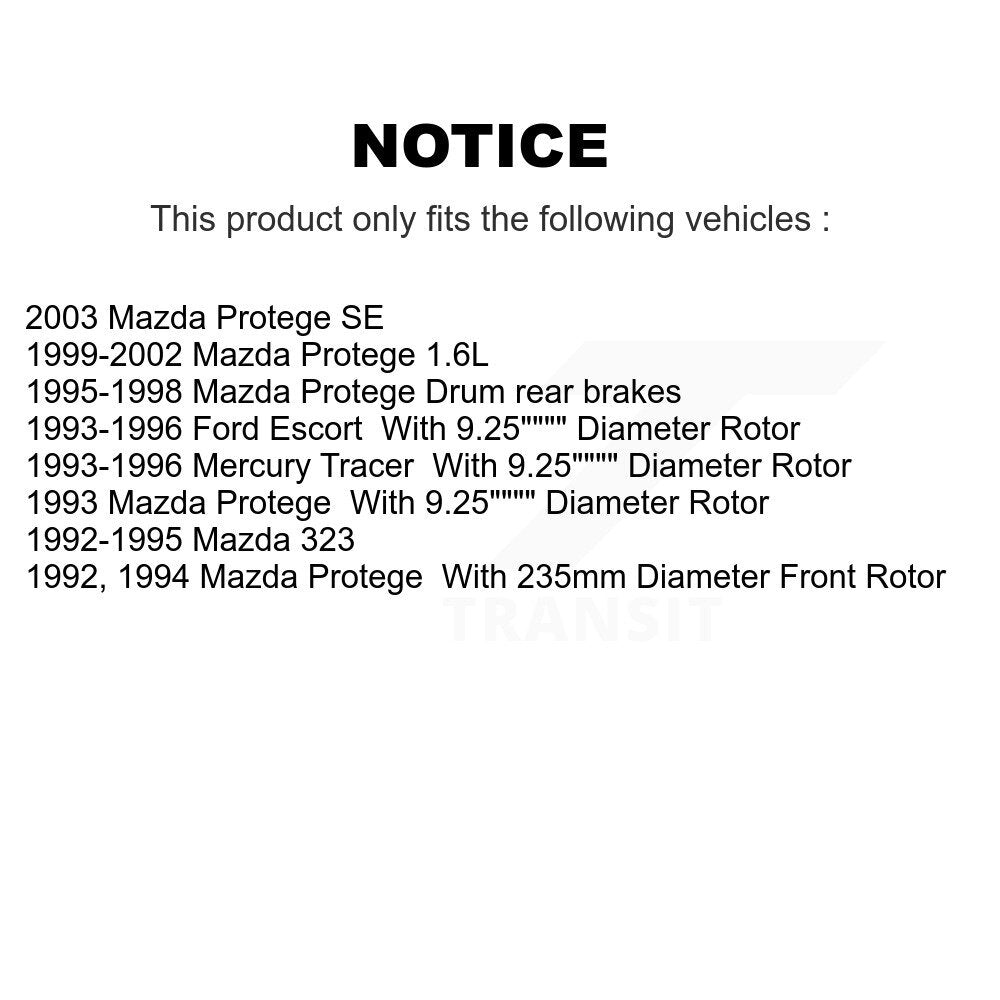 Kit de tambour de Rotor de frein avant et arrière, pour Mazda Protege Ford Escort 323 Mercury Trace