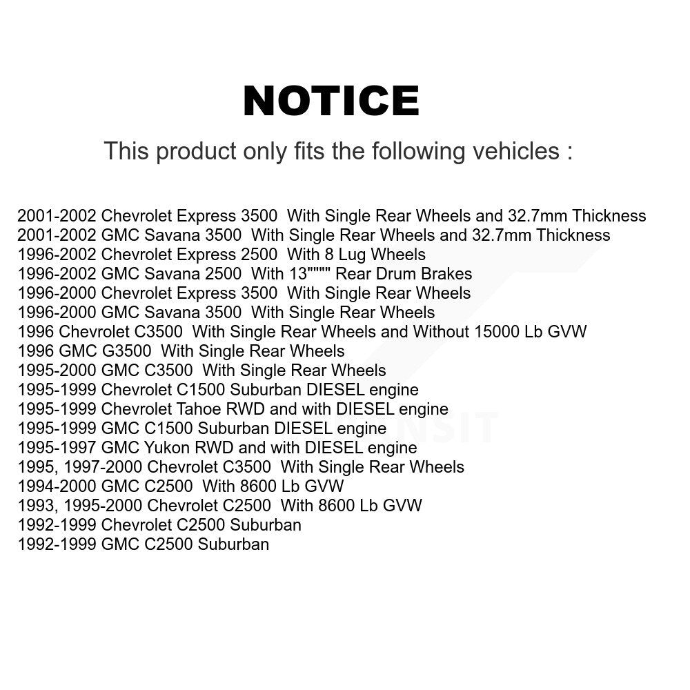 Kit de plaquettes semi-métalliques de moyeu de Rotor de frein avant, pour Chevrolet GMC C2500 Express 350