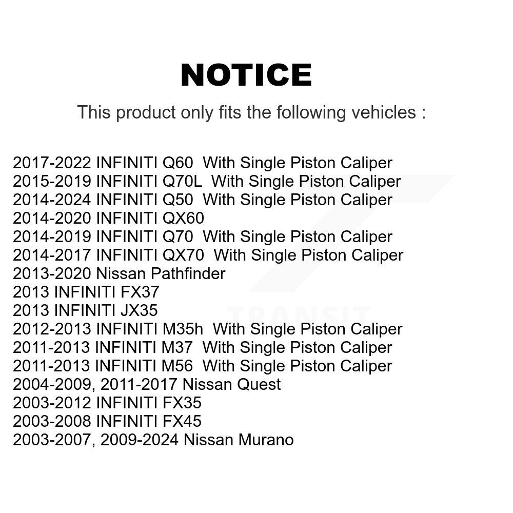 Kit de rotors de frein à disque arrière et plaquettes en céramique pour INFINITI Q50 Q60 QX70 K8A-10085
