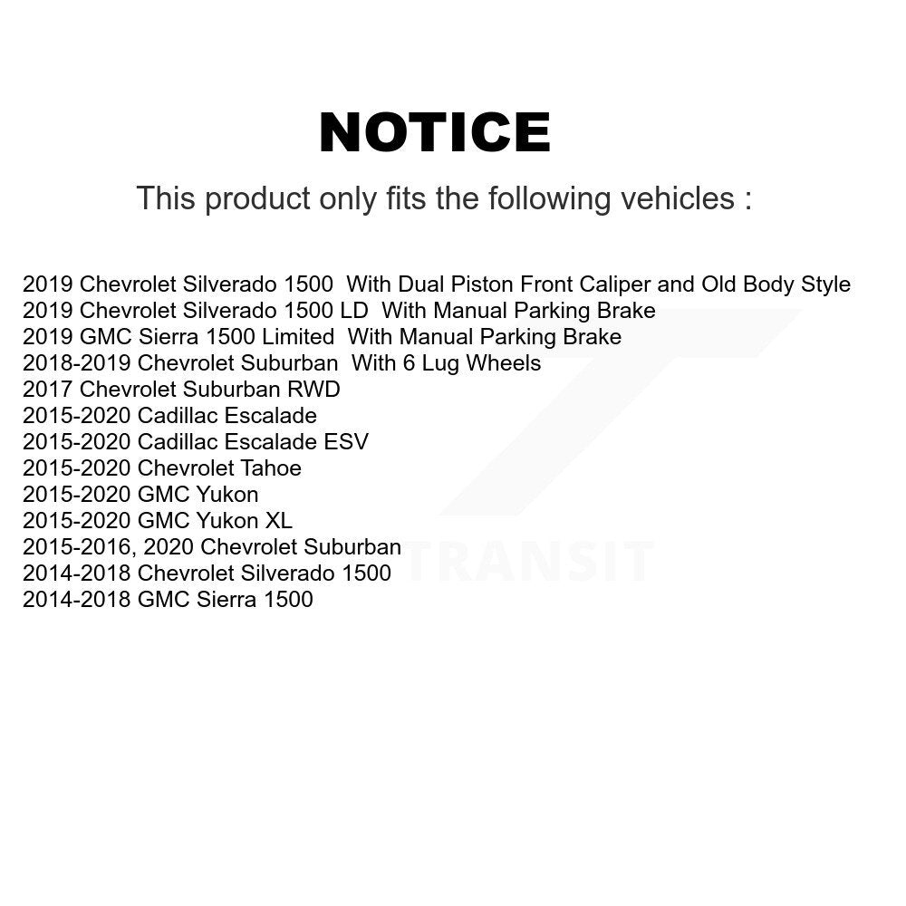 Kit de rotor de frein arrière et de plaquettes semi-métalliques pour Chevrolet GMC Silverado 1500 Sierr