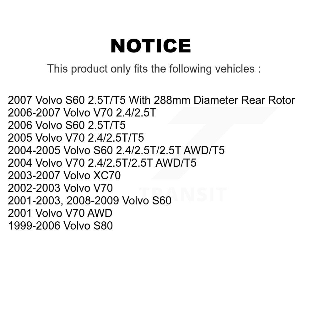 Kit de rotors de frein à disque arrière et plaquettes semi-métalliques pour Volvo S60 XC70 V70 S80