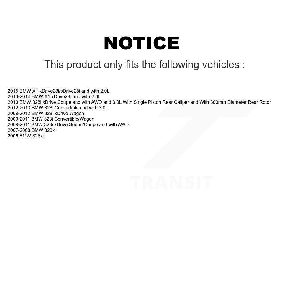 Rotors à disque arrière, patins semi-métalliques, chaussures de stationnement et Kit de matériel pour BMW 328i X