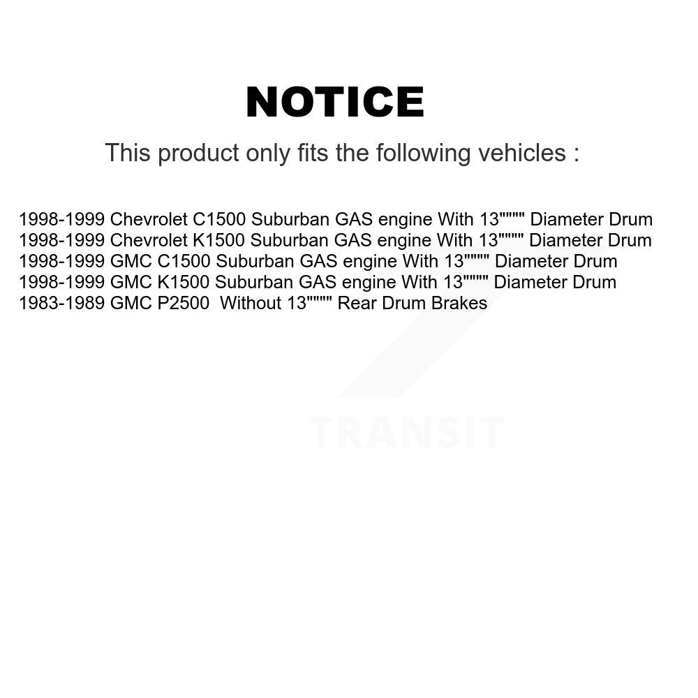 Kit de chaussures de tambour de frein arrière, pour K1500 Suburban Chevrolet GMC C1500 P2500