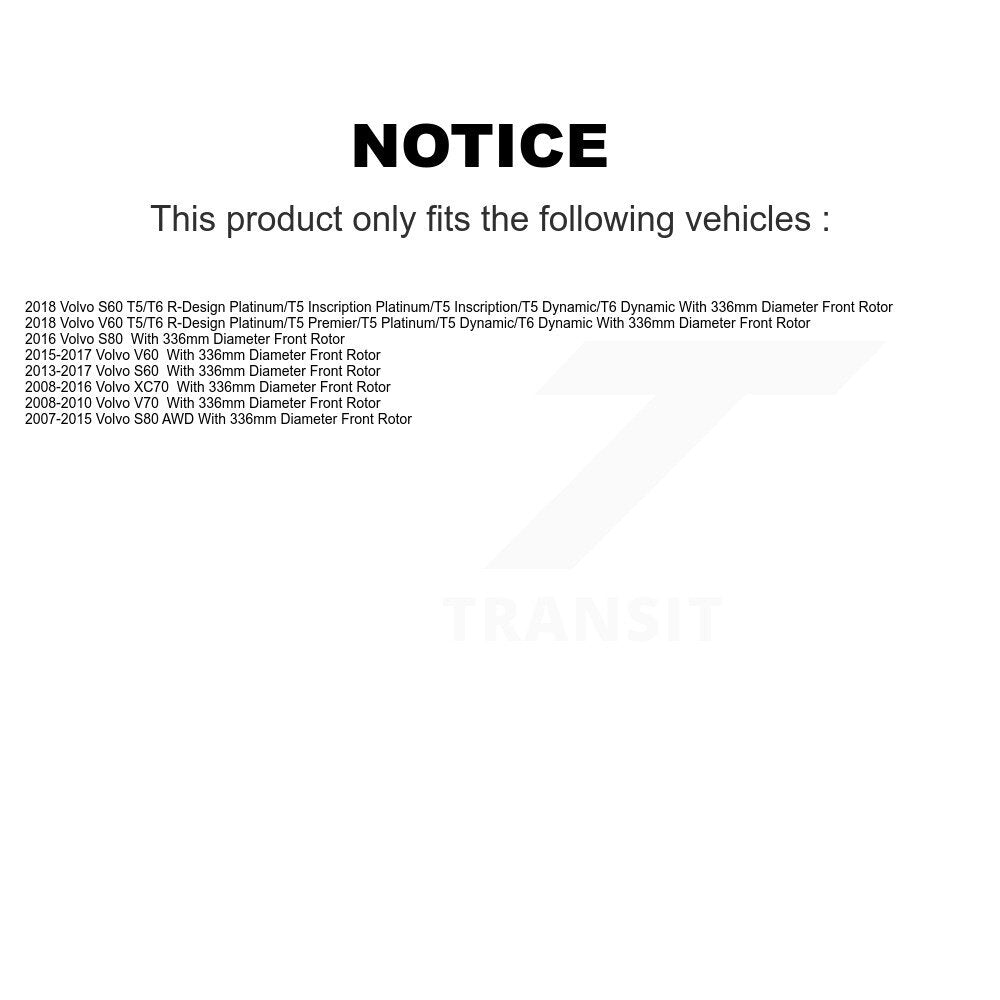 Rotors de frein à disque avant et Kit de plaquettes semi-métalliques pour Volvo XC70 S60 V60 S80 V7