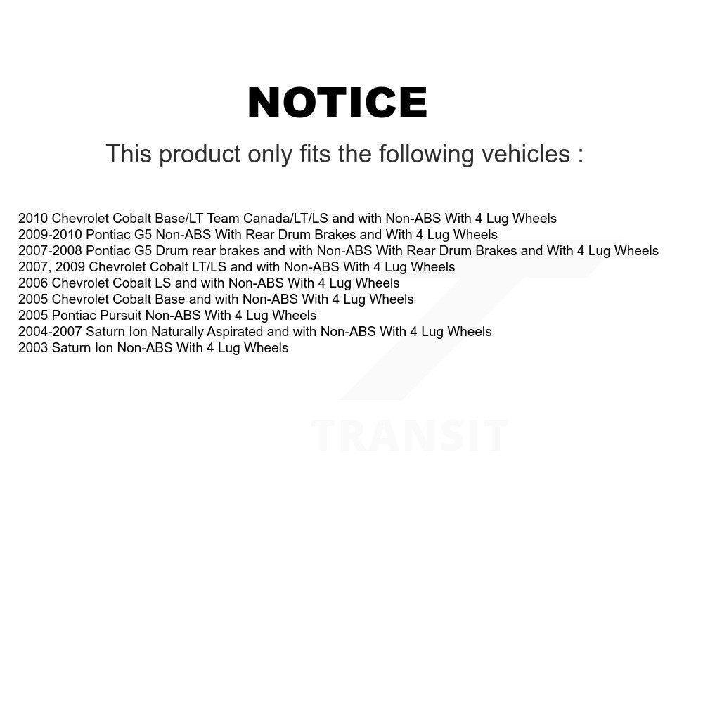 Kit de plaquettes de Rotor de frein, roulement de moyeu avant, pour Chevrolet Cobalt Pontiac G5 Saturn Io