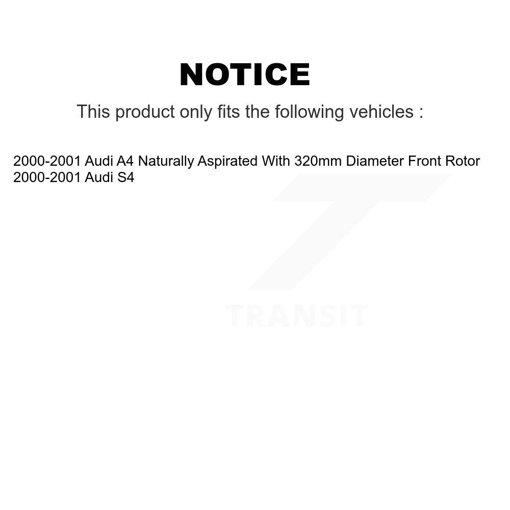Kit de rotors et plaquettes de frein à disque de roulement de roue avant pour Audi S4 A4 2000 – 2001