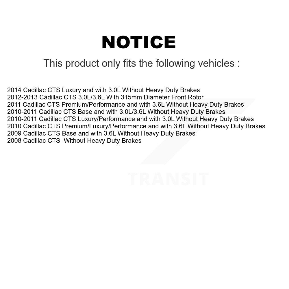 Ensemble de roulements de moyeu avant, Rotors et plaquettes de frein à disque pour Cadillac CTS