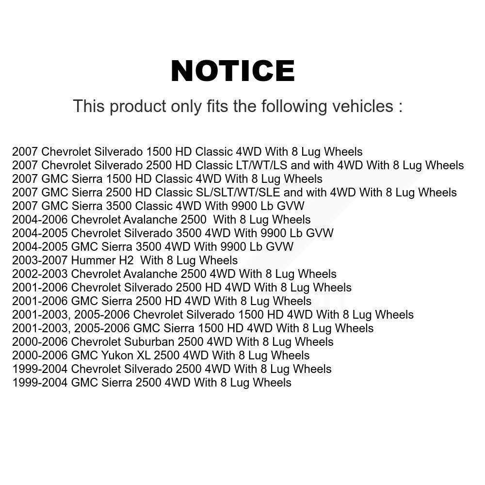 Kit de plaquettes de Rotor de frein, roulement de moyeu avant, pour GMC Chevrolet Sierra 2500 HD Silverad