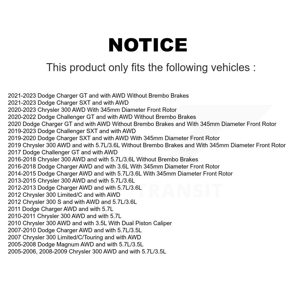 Kit de plaquettes de Rotor de frein, roulement de moyeu avant, pour Dodge Chrysler 300 Charger Challenge