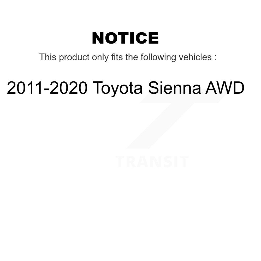 Kit de rotors et plaquettes de frein avec roulement de moyeu avant et arrière (10 pièces) pour Toyota Sienna AW 11-20