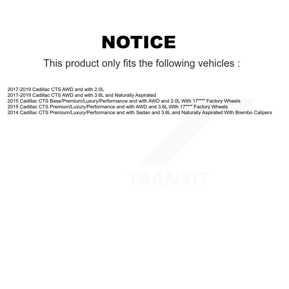 Ensemble de roulements de moyeu avant, Rotors et plaquettes de frein à disque pour Cadillac CTS