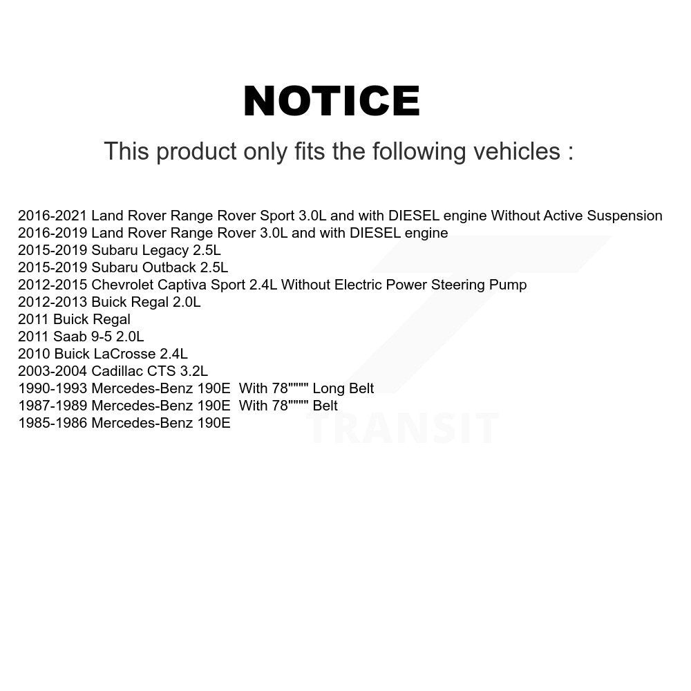Ceinture serpentine pour Subaru Outback Legacy Buick LaCrosse Regal Cadillac CTS 190