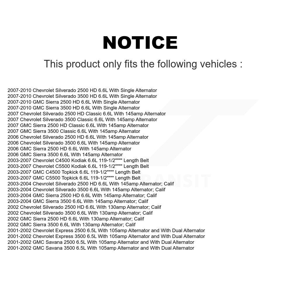 Courroie serpentine pour GMC Chevrolet Sierra 2500 HD Silverado 3500 Classic Express