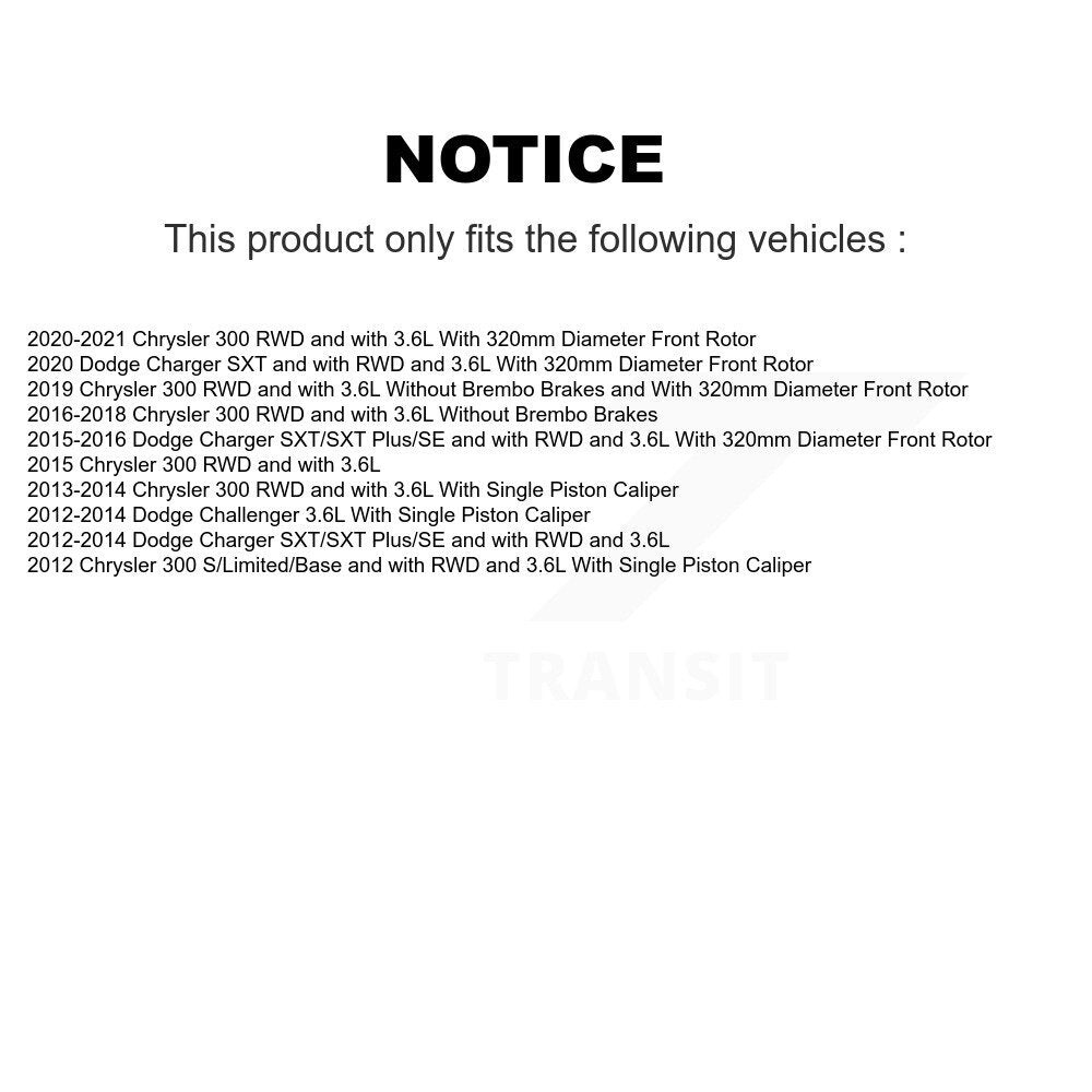 Rotors d'étrier de frein à disque avant et Kit de plaquettes en céramique pour Chrysler 300 Dodge Charge