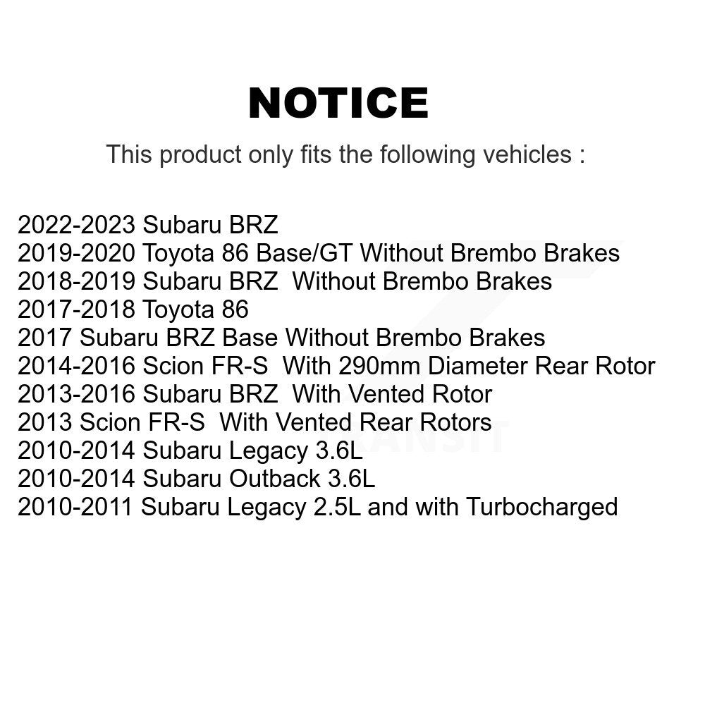 Rotors de frein à fente arrière, Kit de plaquettes semi-métalliques pour Subaru Outback Legacy BR