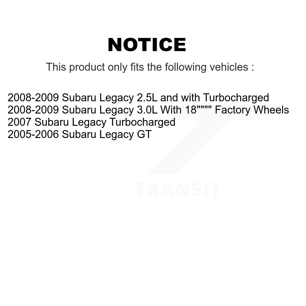 Kit de disques de frein à disque à revêtement arrière et de plaquettes semi-métalliques pour Subaru Legacy