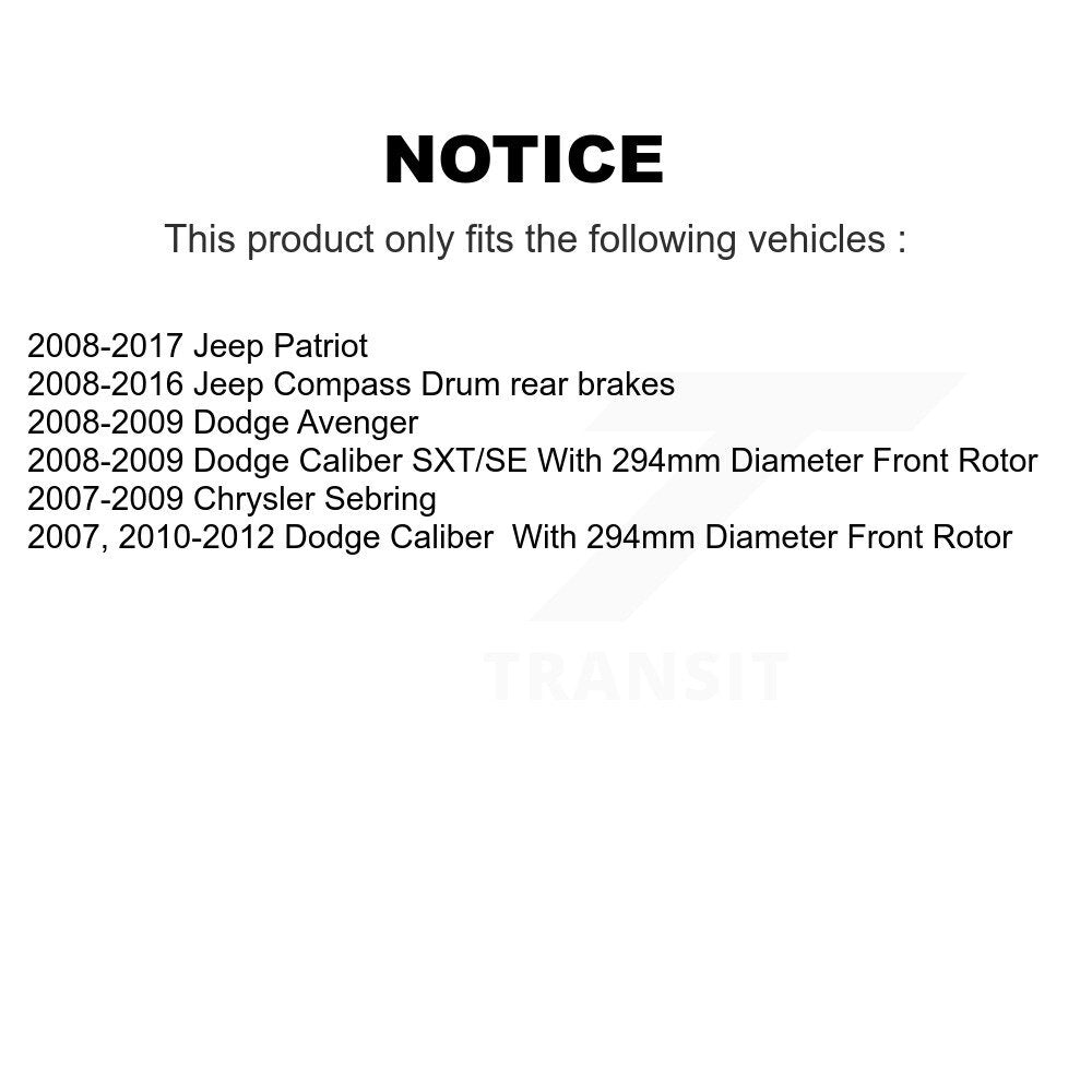 Kit de tambour de revêtement de plaquettes en céramique de Rotors de frein avant et arrière (7 pièces) pour Jeep Patriot Compas