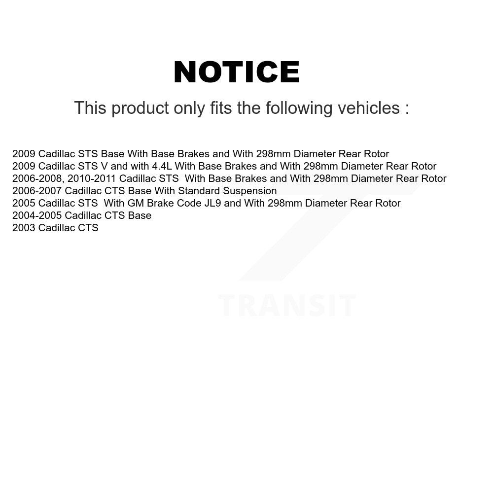 Kit de plaquettes semi-métalliques et de chaussures de stationnement pour Rotors à revêtement de disque arrière pour Cadillac CTS