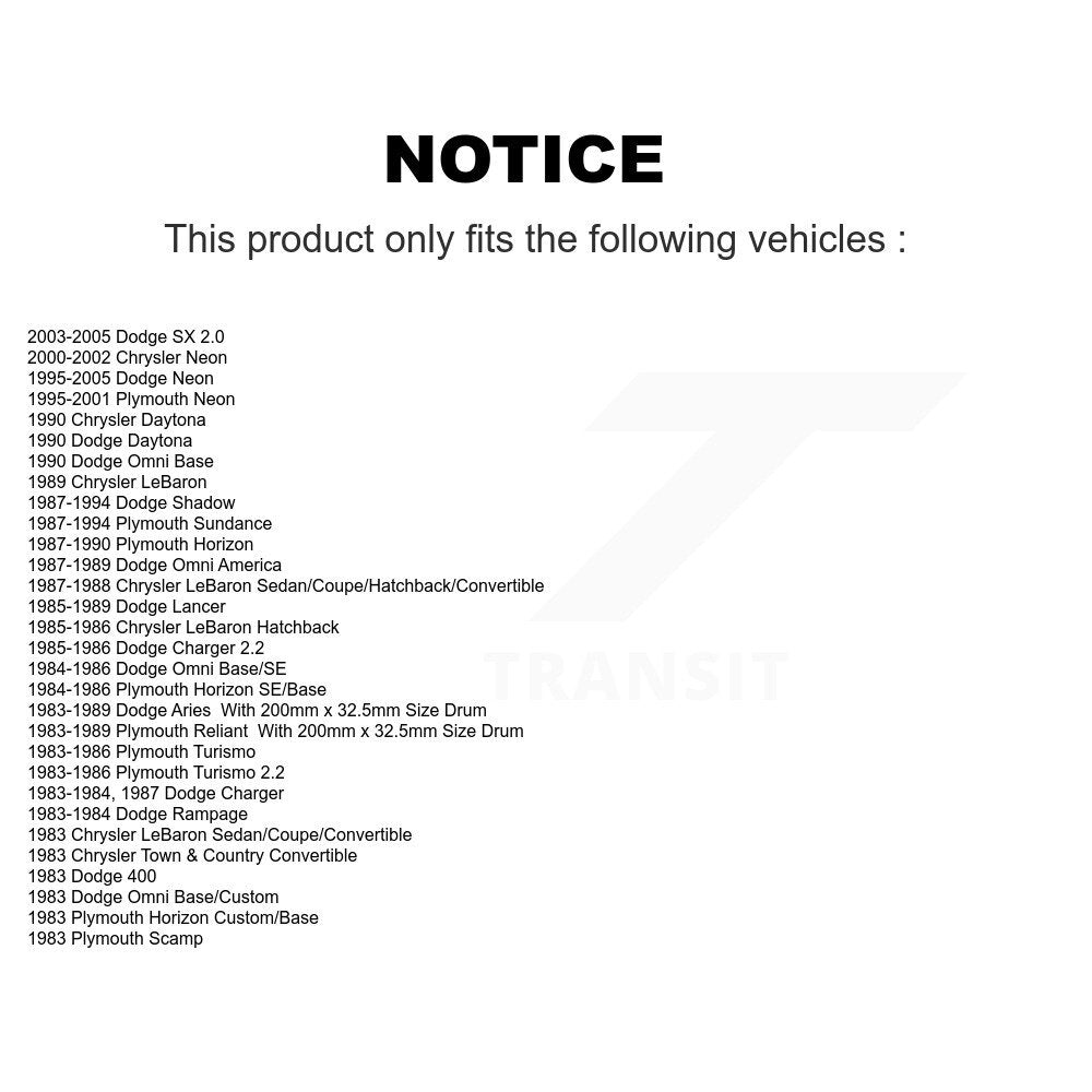 Sabot de frein à tambour arrière pour néon Dodge Chrysler Plymouth LeBaron Shadow Sundance &