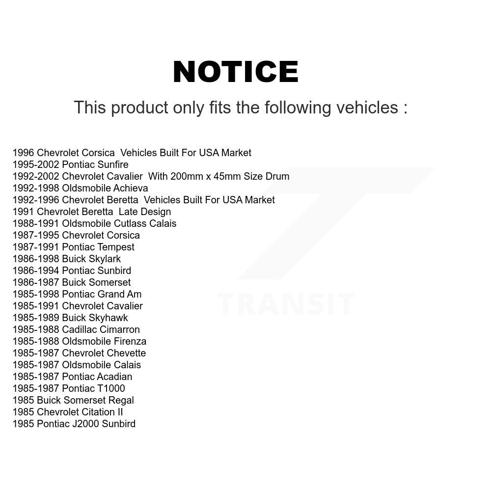 Sabot de frein à tambour arrière pour Chevrolet Cavalier Pontiac Sunfire Grand Am Sunbird II