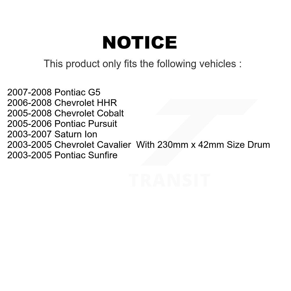 Sabot de frein à tambour arrière pour Chevrolet Pontiac Cobalt Saturn Ion G5 Sunfire Cavalie