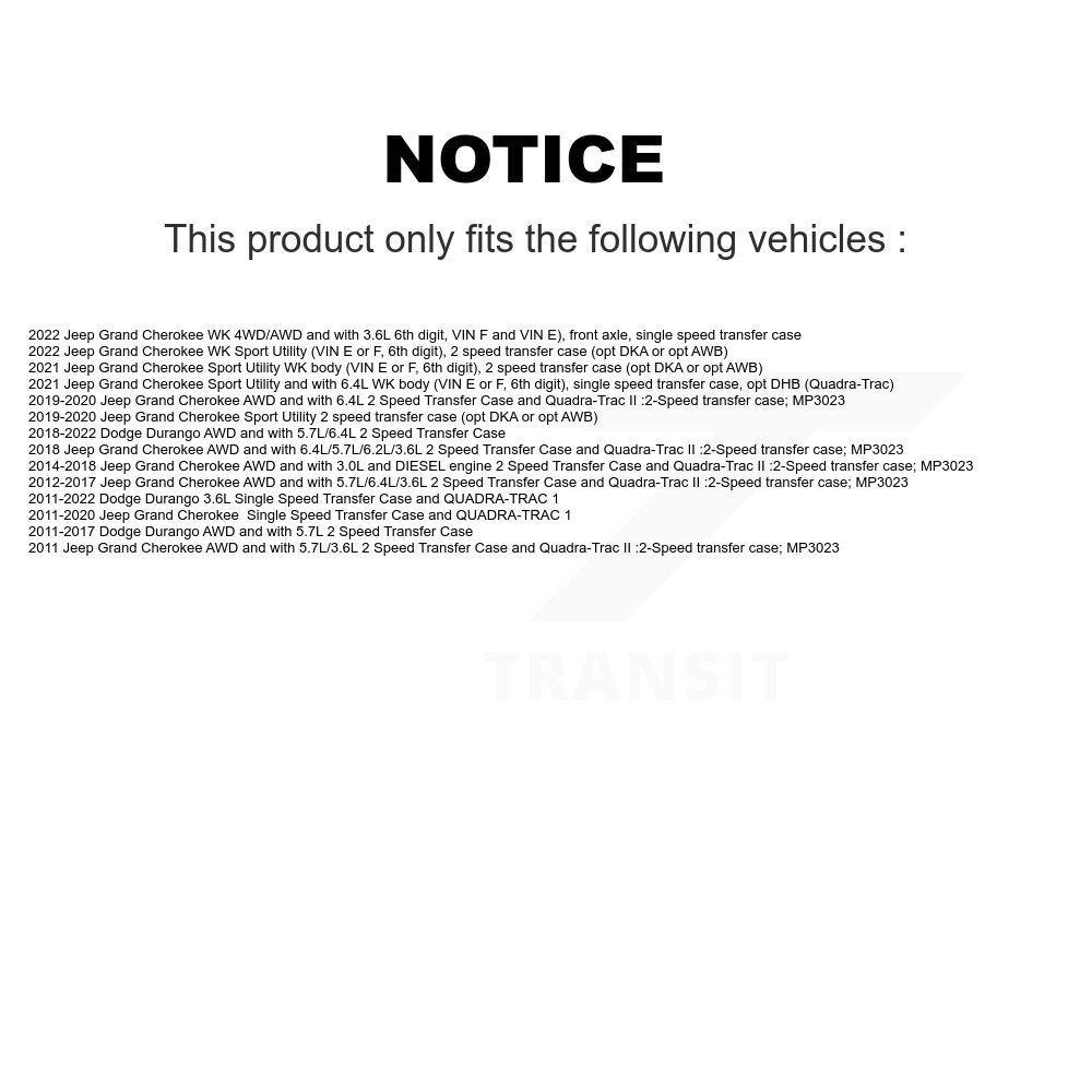 Arbre d'essieu CV avant droit pour Jeep Grand Cherokee Dodge Durango WK NCV-CH10066