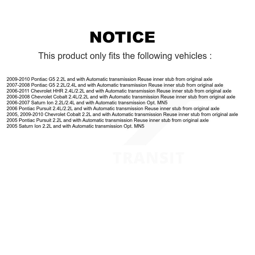 Arbre d'essieu CV avant, pour Chevrolet Cobalt Pontiac G5 Saturn Ion HHR Pursuit