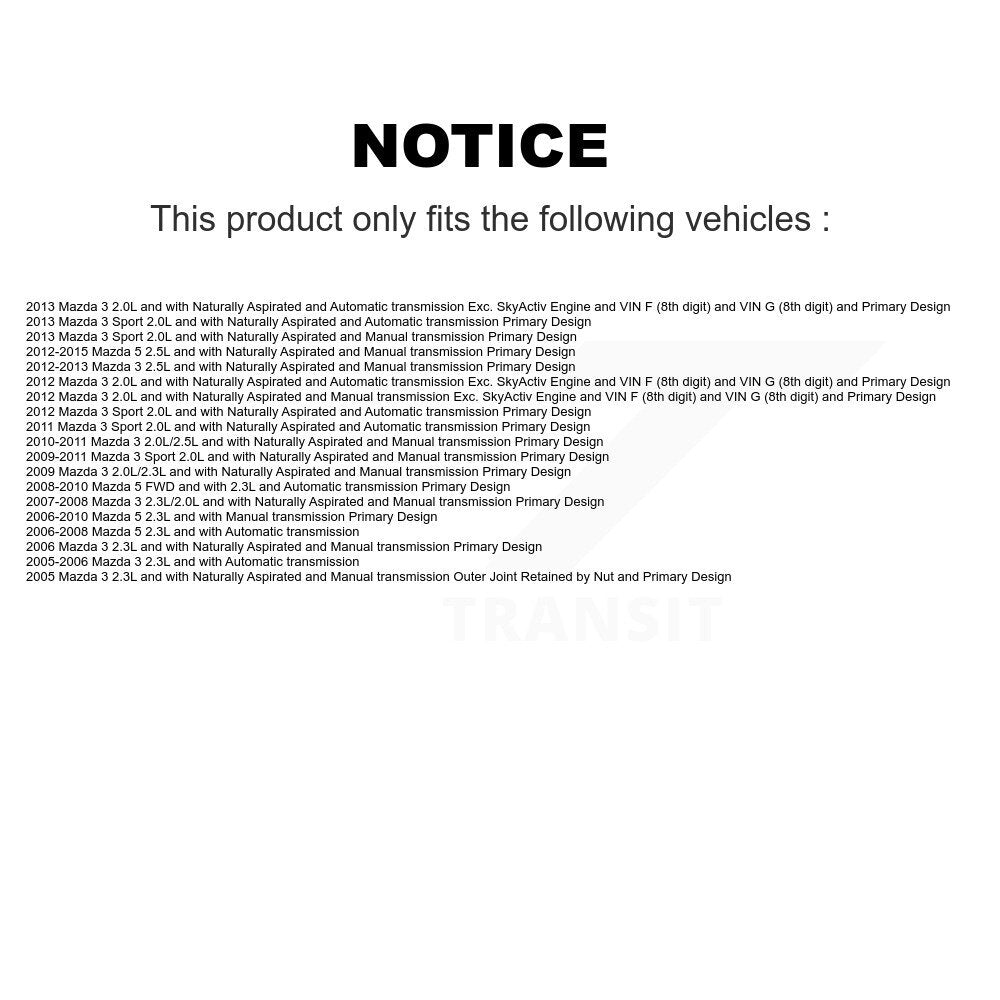 Arbre d'essieu CV avant gauche pour Mazda 3 5 Sport NCV-MZ47555
