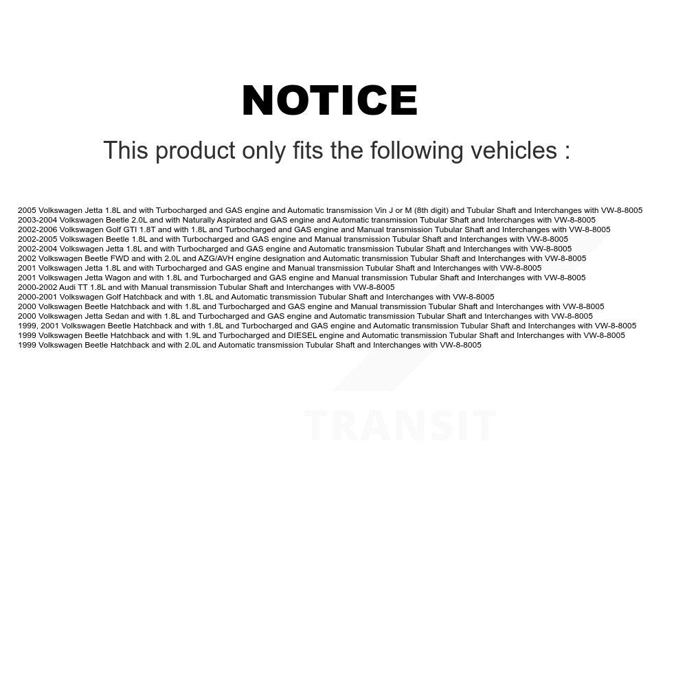Arbre d'essieu CV avant droit, pour Volkswagen Jetta Golf Beetle Audi TT NCV-VW72053
