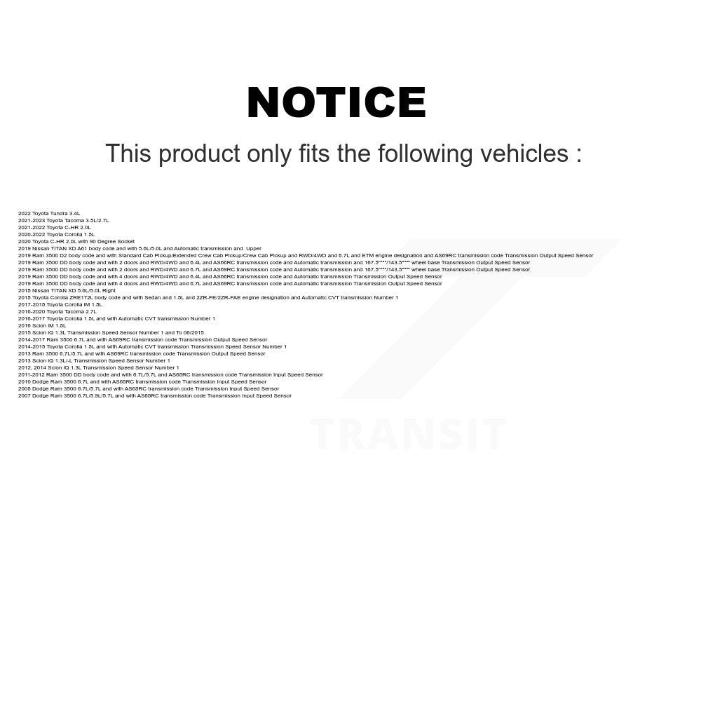 Capteur de vitesse de véhicule, pour Toyota Corolla Tacoma Ram 3500 Dodge C-HR iM Tundra iQ