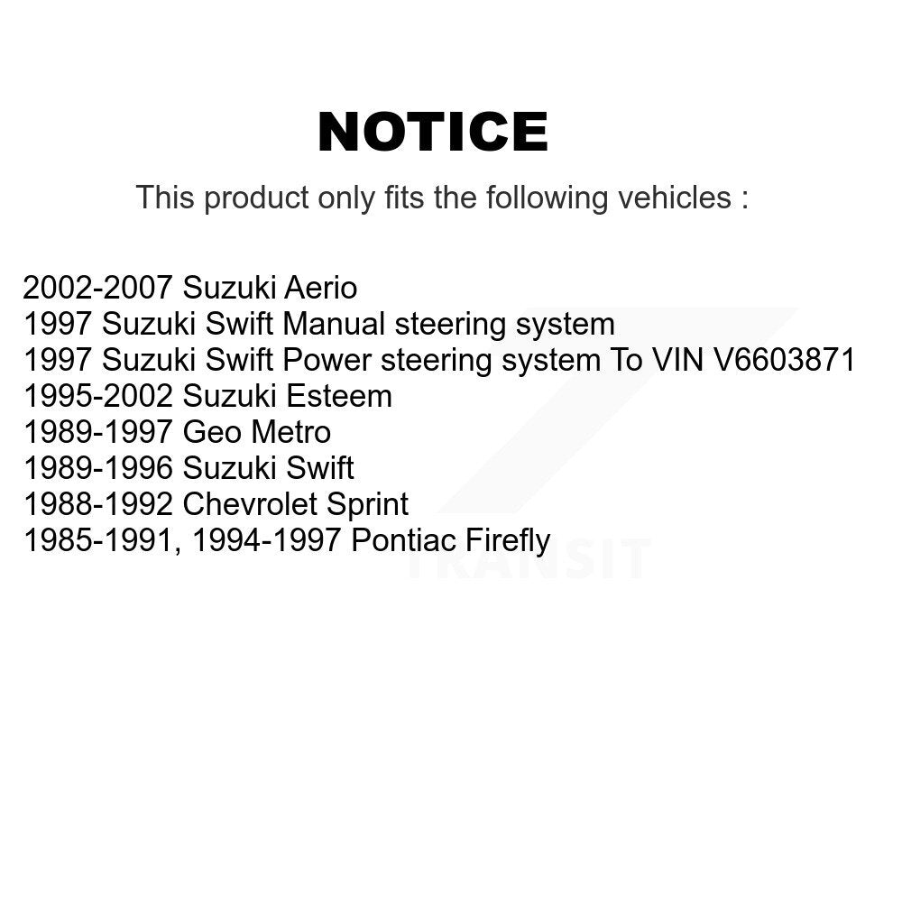 Extrémité de biellette de direction extérieure avant, pour Suzuki Aerio Geo Metro Pontiac Firefly