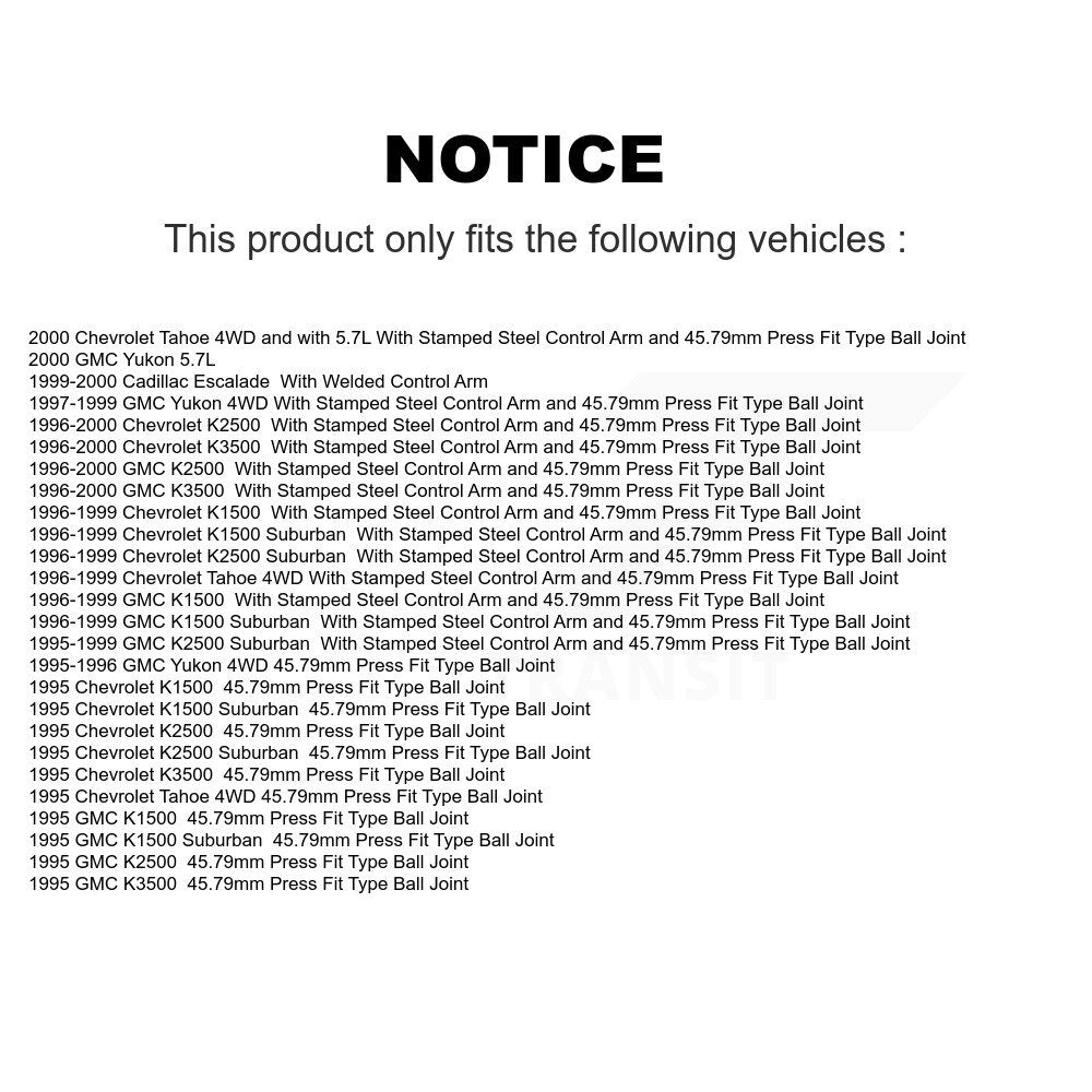 Joint à rotule de Suspension inférieur avant, pour K1500 Chevrolet GMC K2500 K3500 Tahoe