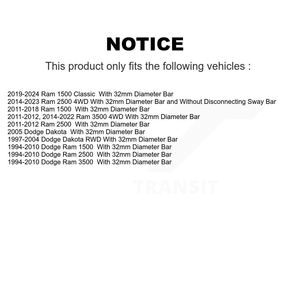 Kit de bagues de barre stabilisatrice de Suspension avant au cadre, pour Ram 1500 Dodge Classic