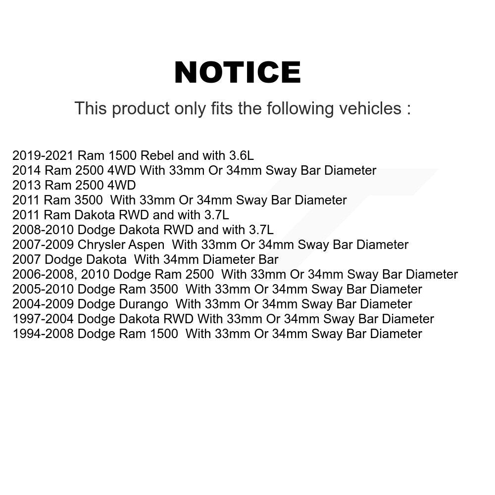 Kit de bagues de barre stabilisatrice de Suspension avant au cadre, pour Dodge Ram 1500 Dakota